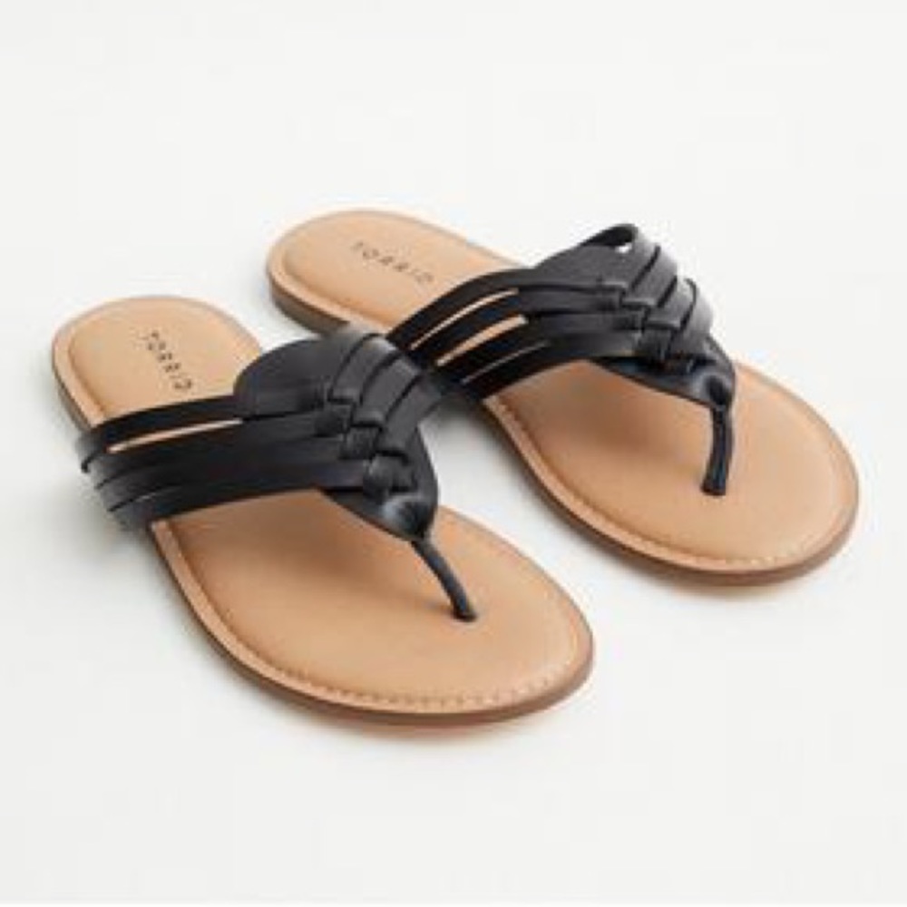 Torrid Braided Flip Flop (WW) Extra Wide Width size 11 WW Thong Black Tan
